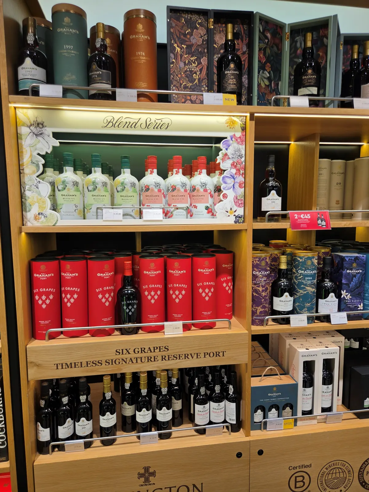 The Graham's cabinet with Single Harvest tawnies, the Blend Series white and rosé ports and Six Grapes