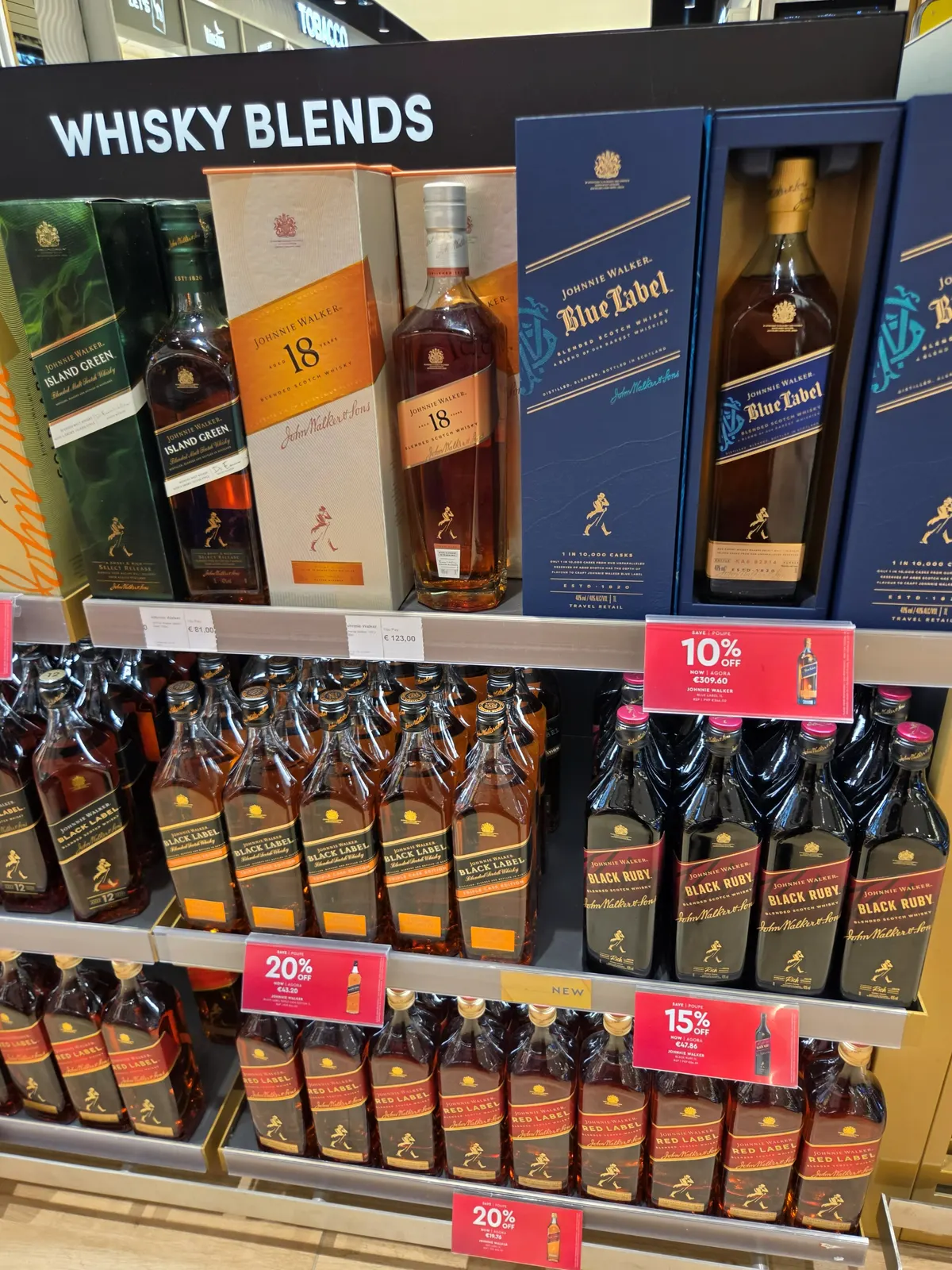 Johnnie Walker Island Green, 18, Blue Label, Black Label, Black Ruby and Red Label