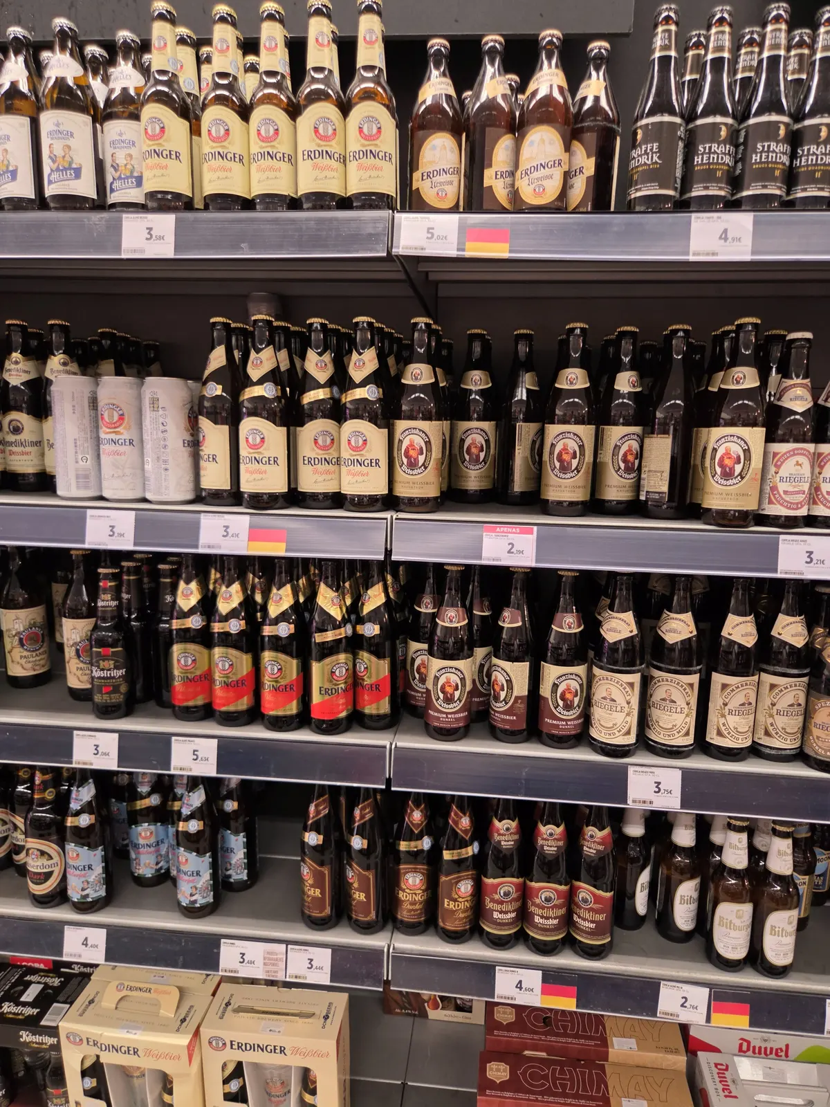 에딩거, 프란치스카너, 베네딕티너, 파울라너 등 독일 밀맥주 진열대