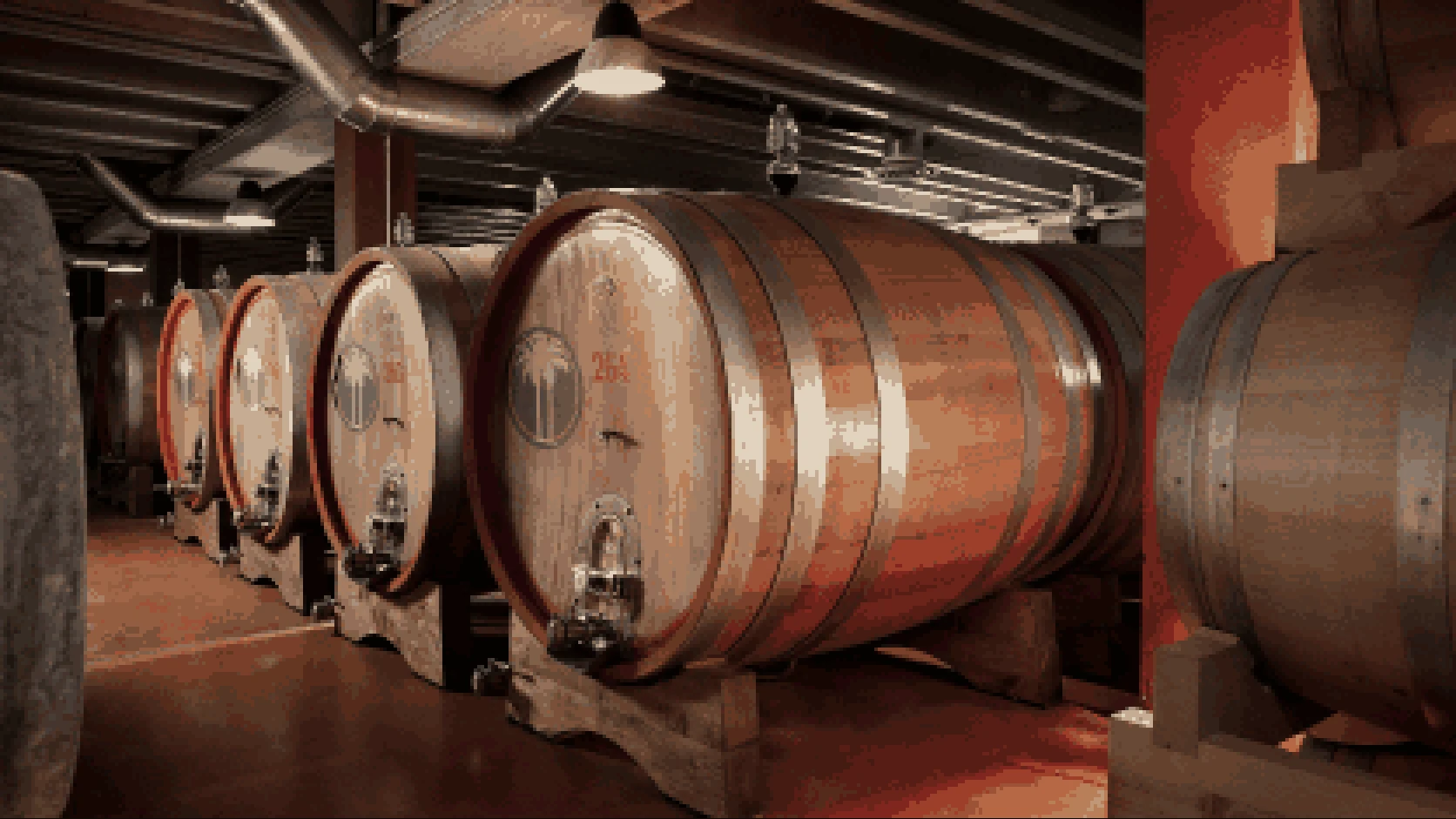 16-bit graphics that recreate a maturation room with wine casks of different sizes
